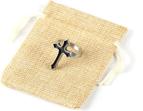 Vista 6 de HZMAN Anillo de cruz religioso de acero inoxidable cristiano unisex retro simple