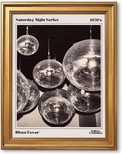 Vista 24 de Arte de pared de moda en blanco y negro retro de los años 70, Saturday Night Disco Fever Magazine, póster de revista Funky Feminist Bar Cart