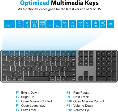 Vista 6 de OMOTON Teclado Bluetooth compatible solo con Mac, con teclado numérico, teclado inalámbrico recargable compatible con MacBook Pro/Air, iMac, Mac