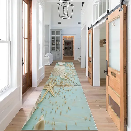 Vista 19 de Alfombra de pasillo larga con diseño de tortuga de acuarela, 2 x 6 pies, alfombra de camino de tortuga azul agua de mar para pasillos, alfombra