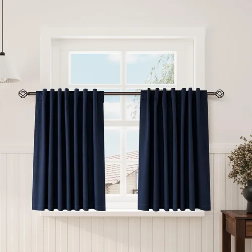 Vista 115 de Nanspring Cortinas de lino 100% opacas para dormitorio, 96 pulgadas de largo, con pestaña trasera, bolsillo para barra, aislamiento térmico, cortina