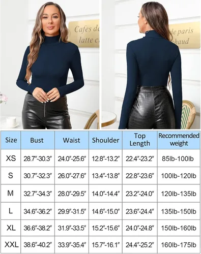 Vista 5 de MANGOPOP Women's Mock Turtle Neck Slim Fit Long Sleeve T Shirt Tight Tops Tee