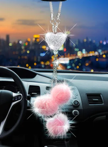 Vista 21 de Glamorosa decoración colgante de espejo de coche con cabeza de zorro azul oscuro, adorno de automóvil con temática animal para mujeres y hombres