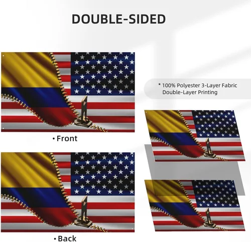 Vista 2 de Bandera de Estados Unidos y Colombia Colombiana Banderas para exteriores de 3 x 5 pies, tres capas de tela de costura de doble cara, impresión de 3