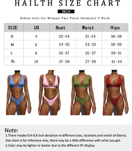 Vista 6 de Conjunto de bikini para mujer, traje de baño de dos piezas con cuello en V, parte superior triangular con cintura alta, sexy, traje de baño