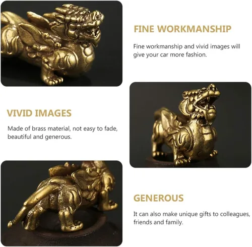 Vista 4 de EXCEART Feng Shui - Estatua de latón Qilin Kylin, escultura de cobre, figuras de Chi Lin, estatua de la suerte Pixiu, decoración para el hogar