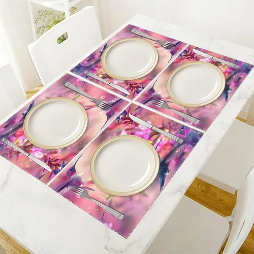 Vista 5 de Hummingbird Placemats Set of 6 Resistant Table Mats Washable Place Mats for Dinner Party Table Decoration