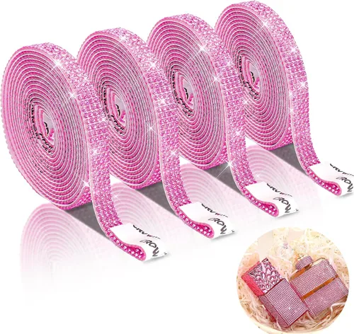 Vista 13 de 4 rollos de cinta autoadhesiva con diamantes de imitación y cristal Bling con tiras adhesivas de 2 mm para manualidades, bodas, cumpleaños, fiestas
