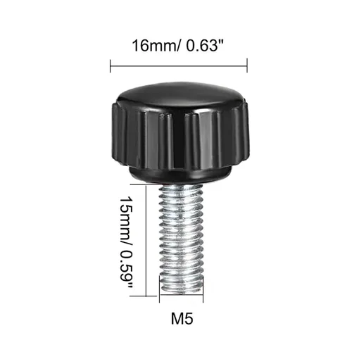 Vista 2 de TA-VIGOR Tornillo de pulgar macho M5 x 0.591 in, rosca de acero al carbono, perillas moleteadas, agarre métrico M5 con mango de perilla de plástico