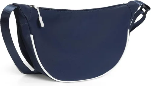 Vista 3 de Pequeño bolso cruzado para mujeres y hombres, mini bolso bandolera con correa ajustable y cremallera, bolsa ligera de media luna para viajes