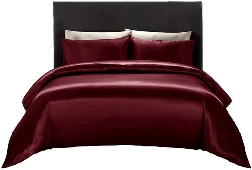 Vista 11 de Juego de edredón 100% satén de seda pura con 2 fundas de almohada, sin arrugas, resistente a la decoloración, una funda de edredón de satén de seda