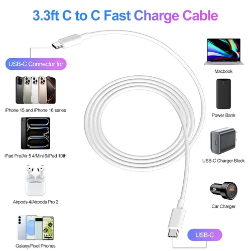 Vista 5 de APETOO Adaptador de cargador USB C de 18 W con cable de carga rápida tipo C para iPhone 17 16 15 Pro Max Plus para iPad 10th, cable USB-C de 3.3