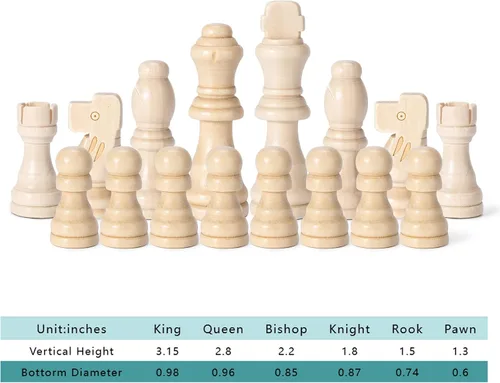 Vista 8 de Solo piezas de ajedrez de madera, 32 piezas de ajedrez de madera Staunton con rey de 3.15 pulgadas, peones de juego de ajedrez para juego de mesa