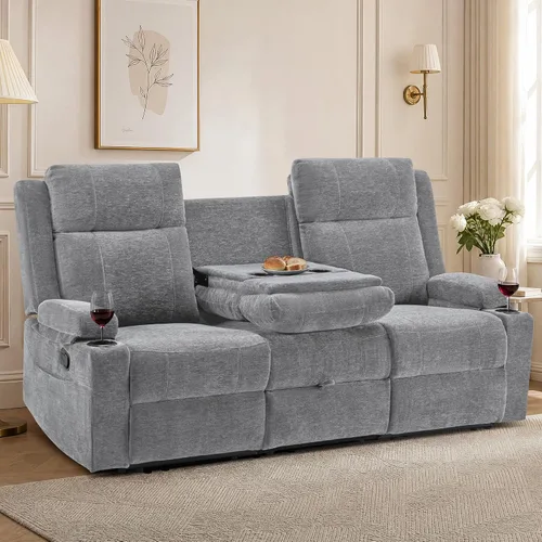 Vista 13 de GUEAPY Sofá reclinable manual grande de 3 plazas – Sofá reclinable de chenilla con portavasos, asiento ancho, fácil montaje y tela resistente a Negro