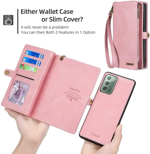 Vista 5 de Asuwish Funda de teléfono para Samsung Galaxy Note 20 5G con cremallera, funda desmontable con protector de pantalla de vidrio templado y tarjetero