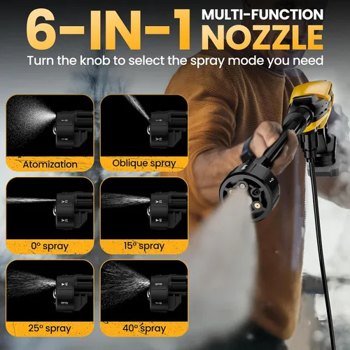 Vista 5 de Lavadora a presión inalámbrica para batería Dewalt 20V, lavadora de energía portátil de mano de 800 PSI con motor sin escobillas, boquilla 6 en 1, 3
