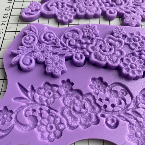 Vista 3 de Juego de moldes de silicona de encaje floral de 3 piezas, vintage, medallones de flores, vid, pasteles, moldes de grado alimenticio para pasteles