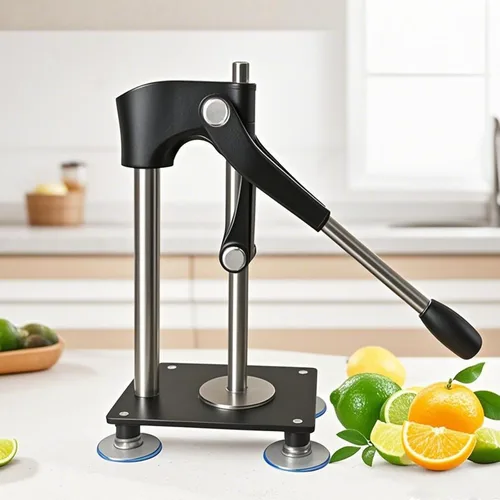 Vista 6 de Prensa de exprimidor de mano resistente negra, exprimidor de limón de metal con taza de acero inoxidable de 17.6 fl oz para exprimir cítricos