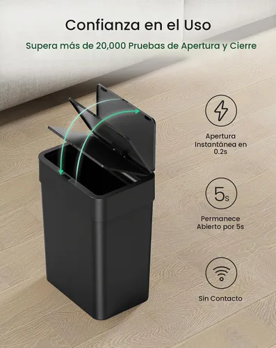 Vista 5 de Cesun Basurero de baño con tapa, 4 galones, con sensor de movimiento, botes de basura automáticos sin contacto, cesta de basura inteligente