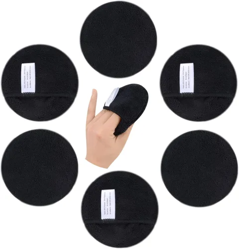 Vista 8 de SUNLAND Almohadillas desmaquillantes reutilizables para cara, ojos, labios, paquete de 6 unidades, color negro Guantes de limpieza facial