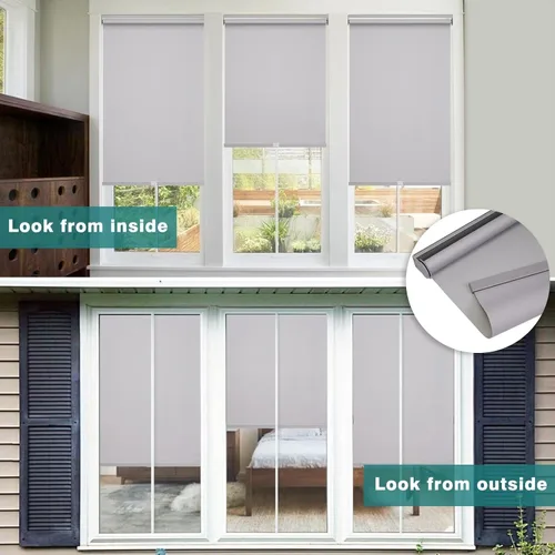 Vista 4 de Changshade Cortina enrollable de tela sin cordón, con bloqueo de luz, para ventanas con aislamiento térmico, protección UV, persianas enrollables