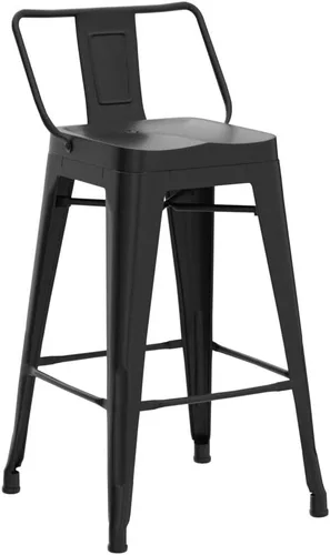 Vista 5 de Aklaus Juego de 4 taburetes de bar de metal de 24 pulgadas con respaldo, taburete de bar negro con respaldo, taburete de altura de barra de 24 Negro