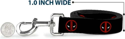 Vista 5 de Buckle-Down Correa para mascotas – Deadpool Logo Negro/Rojo/Blanco – 4 pies de largo – 1 pulgada de ancho