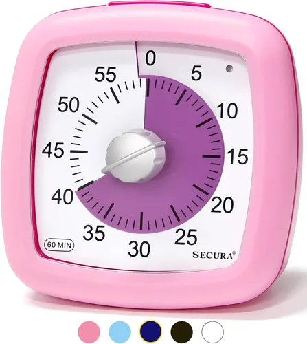 Vista 12 de Secura - Temporizador visual de 60 minutos, temporizador silencioso de estudio para niños y adultos, relojes de tiempo, temporizador de cuenta