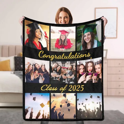 Vista 24 de Artsadd Mantas de graduación personalizadas con fotos, texto, mantas de graduación personalizadas de clase de 2026, manta de franela personalizada