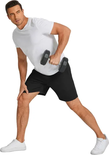 Vista 2 de COOFANDY Pantalones cortos deportivos para hombre, paquete de 2 pantalones cortos de entrenamiento deportivo de 7 pulgadas con bolsillos