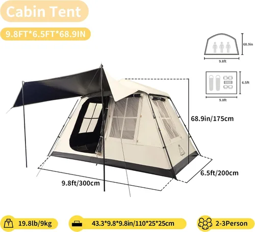 Vista 2 de TENPLAY - Tienda de campaña instantánea para 2 a 4 personas, tienda de campaña desplegable portátil, de un solo toque, instalación con 60 segundos
