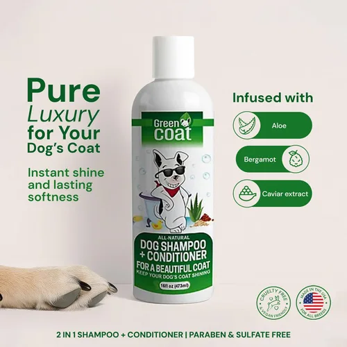 Vista 2 de Champú y acondicionador 2 en 1 para perros, extracto de caviar, aloe y bergamota para pieles sensibles, brillo profundo + desenredante, lavado