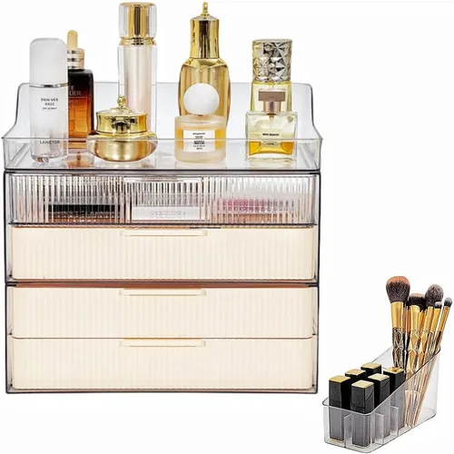 Vista 10 de Organizador de maquillaje para encimera, vitrinas de cosméticos grandes, organizador de cosméticos para el cuidado de la piel, 2 cajones