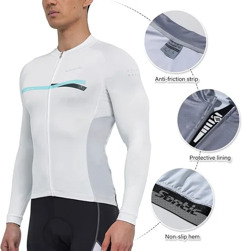 Vista 79 de Santic - Camiseta de ciclismo para hombre, manga larga, reflejante, cremallera completa, con bolsillos