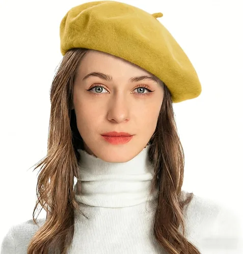 Vista 49 de ZLYC Boina Francesa de Lana Sombrero Color Sólido Gorra Boina para Mujeres y Niñas Amarillo básico