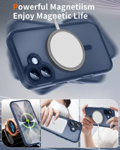 Vista 4 de Funda magnética para iPhone 17 con protector de pantalla, protección completa de la cámara, compatible con MagSafe, delgada, translúcida, mate, a