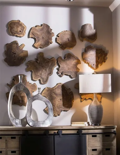 Vista 4 de Uttermost Kalani Panels - Juego de arte de pared de madera de teca natural de 3 piezas
