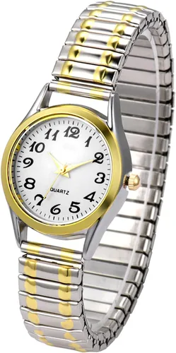 Vista 28 de JewelryWe Reloj de lectura fácil ultrafino para mujer con correa elástica de tono dorado/plateado