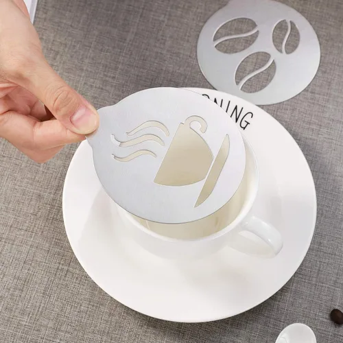 Vista 8 de Plantillas decorativas de café, 5 plantillas de arte de acero inoxidable, para guirnalda, capuchino, plantillas de arte para mousse, pastel de taza