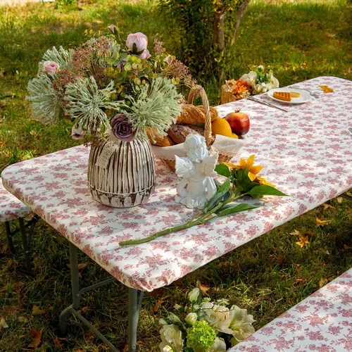 Vista 10 de ARTABLE Fundas para mesa de pícnic, bordes elásticos, rectangulares ajustadas, mesas de 6 pies, impermeables, juego de 3 piezas para camping, viaje