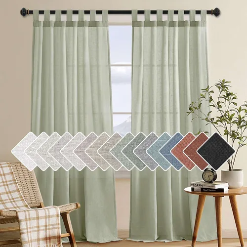 Vista 10 de Cortinas de lino para sala de estar, decoración para el hogar, con pestaña superior, privacidad añadida, ahorro de energía, filtro de luz
