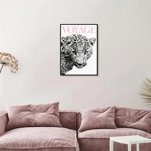 Vista 3 de Arte de pared con estampado de leopardo y estampado de leopardo de color rosa, diseño de guepardo blanco y negro, decoración de lienzo de lujo