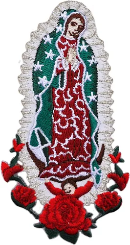 Vista 8 de Parche bordado para bautizo con la Virgen María, mi Señora de Guadalupe para planchar (plata, sin palabra, 4.75 x 2.75 pulgadas)