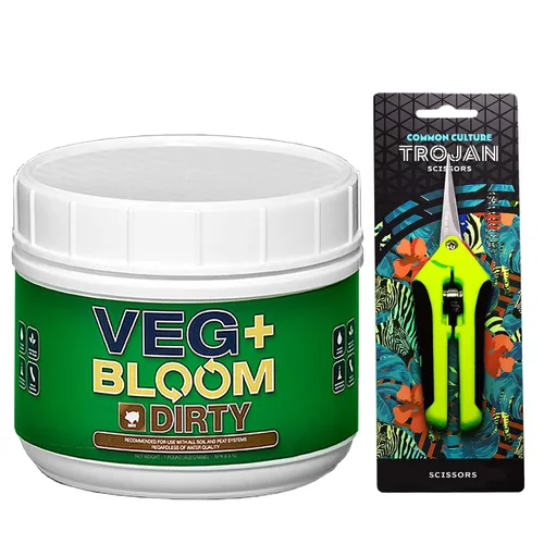 Vista 2 de Polvo nutritivo formulado sucio para suelo y turba, 1 libra con tijeras de corte de cultivo común