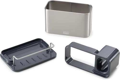 Vista 4 de Joseph Joseph 85112 - Organizador de esponja de acero inoxidable para fregadero de superficie, drenajes ordenados, para cocina, grande, color gris