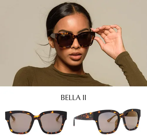 Vista 2 de DIFF Bella II - Gafas de sol cuadradas de gran tamaño para mujer, protección UV400, marco negro de moda