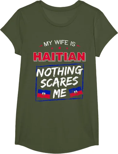 Vista 96 de My Wife Is Haitian Republic of Haiti Heritage Roots - Camiseta con bandera, Negro, S