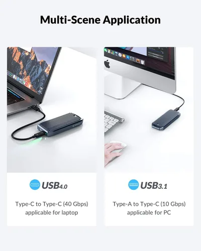 Vista 4 de ORICO Adaptador de carcasa SSD SATA M.2 NVMe de 40 Gbps sin herramientas, USB C 3.2 Gen 2 10Gbps NVME, 5Gbps NGFF SATA PCIe M-Key(B+M)