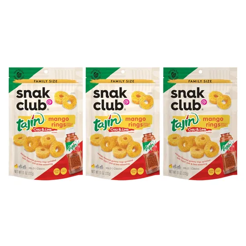 Vista 26 de Snak Club Tajin Anillos de Manzana, Bocadillos Gomosos Dulces y Sabrosos, Tamaño de Aperitivo de 2.5oz, 12