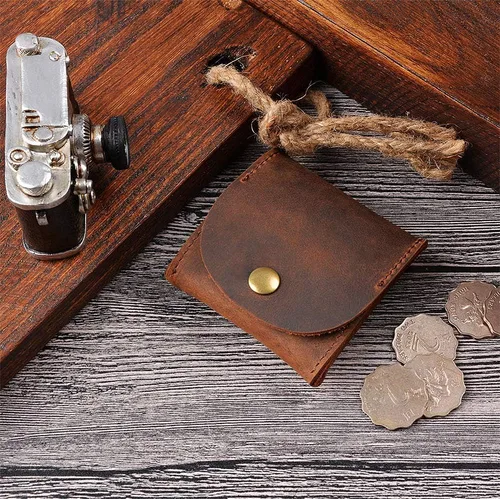 Vista 5 de Funda De Cuero Rústico De La Moneda Del Bolsillo De La Luna De Cuero Genuino De La Moneda De La Bolsa De La Moneda De La Bolsa De Cambio De La